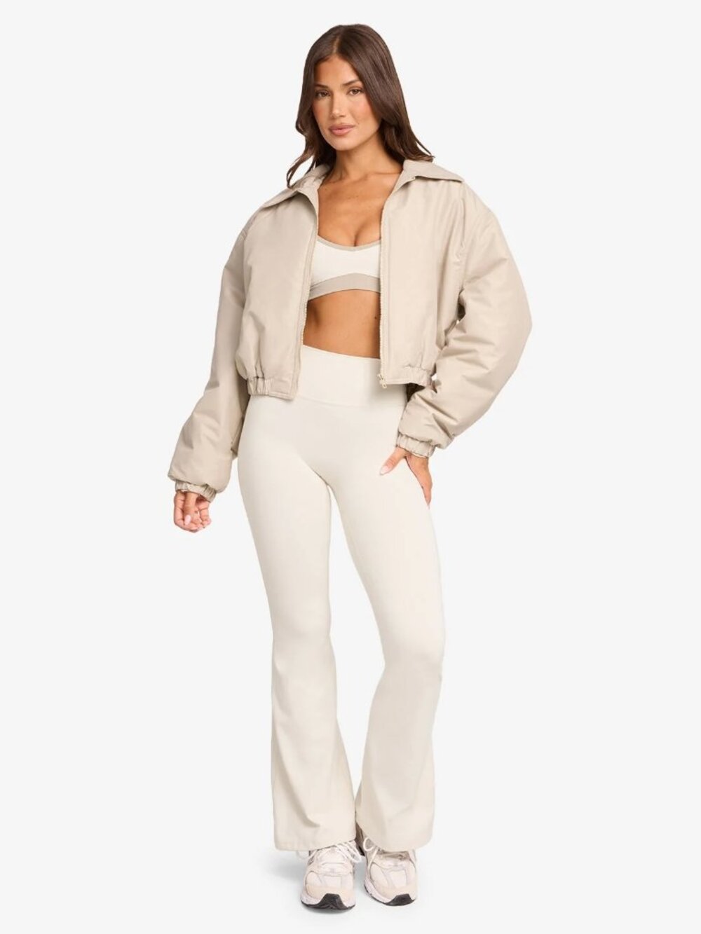 CSB Cropped Oversized Bomber Jacket in Fawn, Size Large